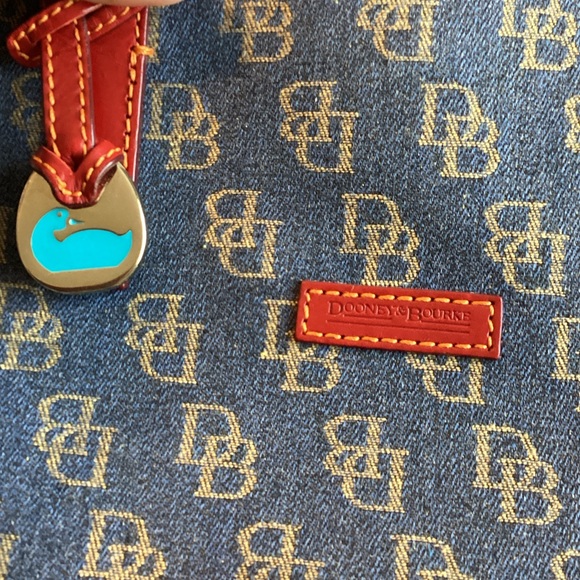 Dooney & Bourke Denim Blue Tote with Red Trim - Picture 2 of 10